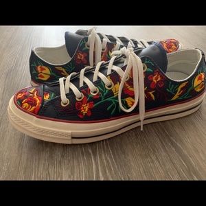 Size 9 Chuck Converse- leather, floral embroidery